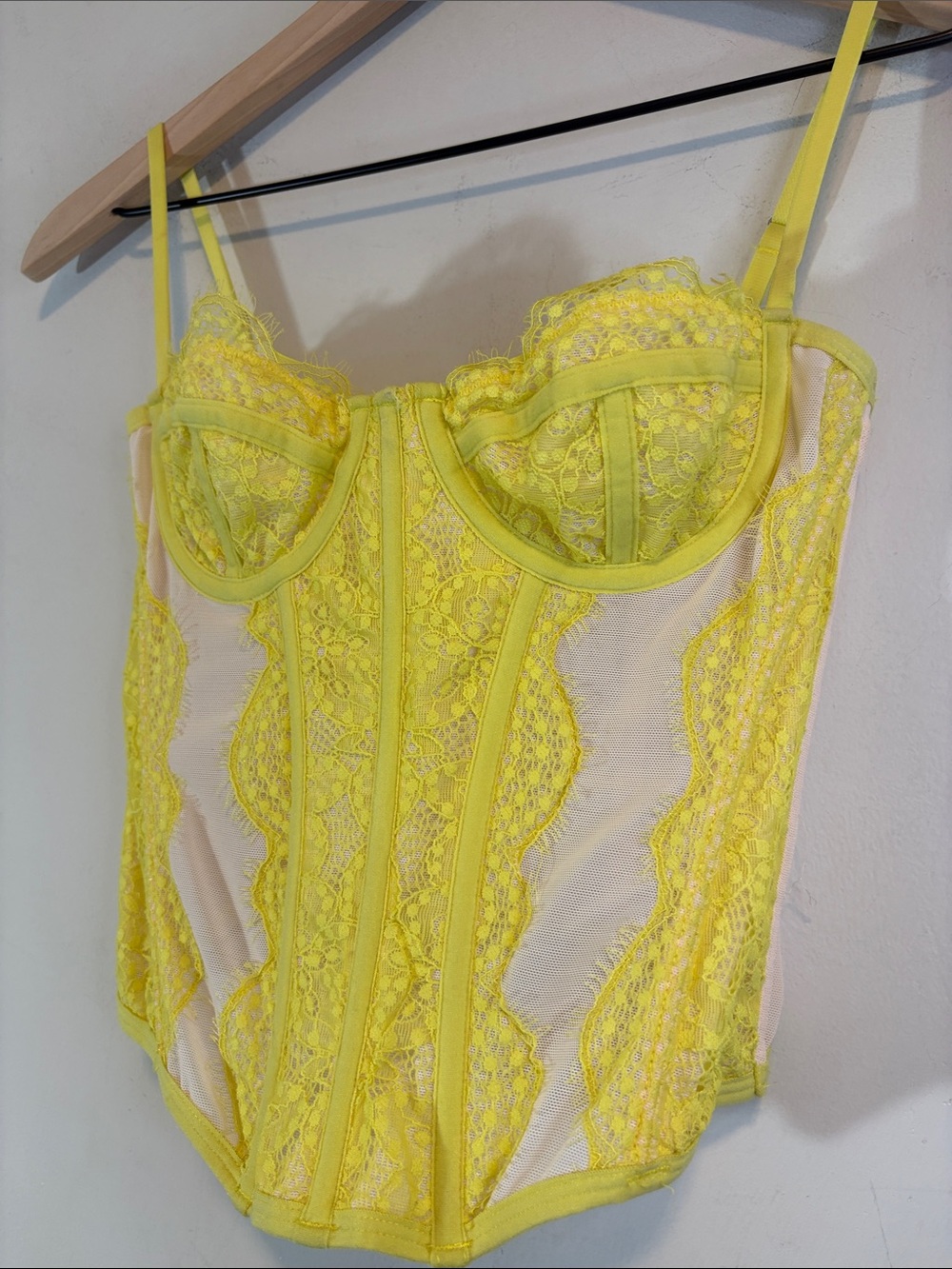 Out From Under Modern Love Corset Tank Mesh Sheer Neon Highlighter Yellow & Nude